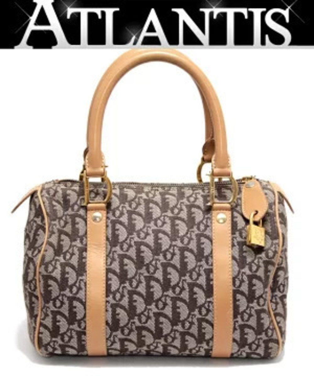 Christian Dior Trotter Boston Handbag Jacquard Beige Cream